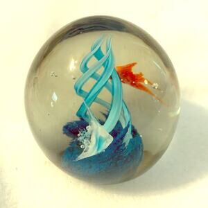 Vintage Murano Paperweight Angel Fish Glass Globe Swirl Handblown Glass Retro